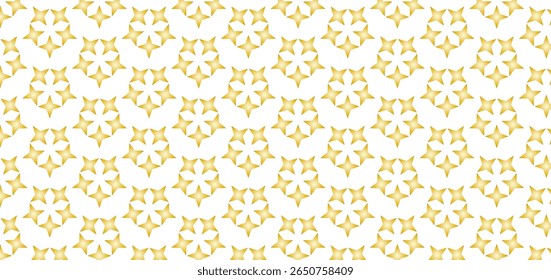 Golden geometric star pattern on white background with seamless symmetrical vector design