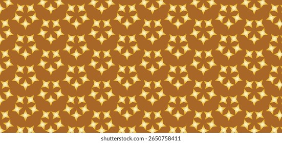 Golden geometric star pattern on brown background with seamless symmetrical vector design