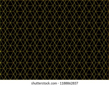 Golden geometric structure on black background.