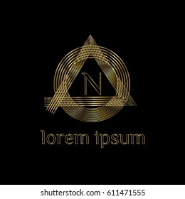 Golden geometric vector logo design letter N