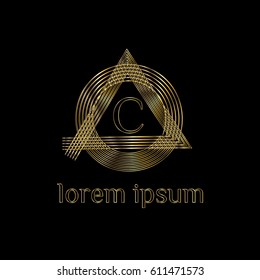 Golden geometric vector logo design letter C