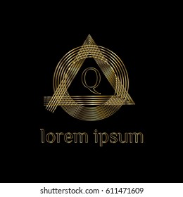 Golden geometric vector logo design letter Q