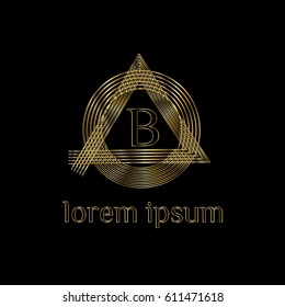 Golden geometric vector logo design letter B