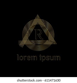 Golden geometric vector logo design letter R