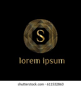 Golden geometric vector logo design. Letter S luxury monogram, good for hotel, boutique, restaurant