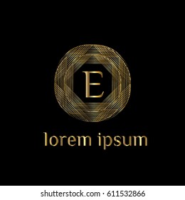 Golden geometric vector logo design. Letter E luxury monogram, good for hotel, boutique, restaurant