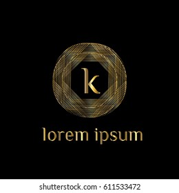 Golden geometric vector logo design. Letter k luxury monogram, good for hotel, boutique, restaurant