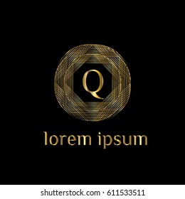 Golden geometric vector logo design. Letter Q luxury monogram, good for hotel, boutique, restaurant