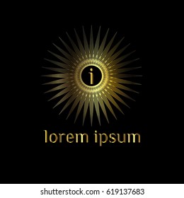 Golden geometric vector logo  frame. Letter i luxury monogram