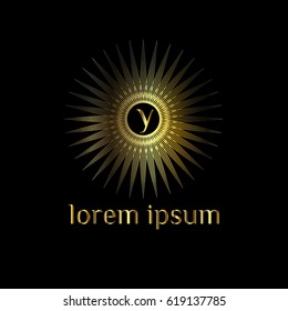 Golden geometric vector logo  frame. Letter Y luxury monogram
