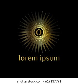 Golden geometric vector logo  frame. Letter O luxury monogram