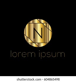 Golden geometric vector logo letter N