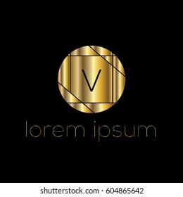 Golden geometric vector logo letter V