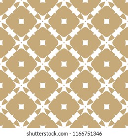 Golden geometric vector seamless pattern with floral shapes, carved grid, lattice, repeat tiles. Elegant abstract ornate white and gold background texture. Design for home decor, fabric, clothing