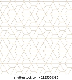 Golden geometric vector seamless patterns. Golden lines, triangles and rhombuses on a white background. Modern illustrations for wallpapers, flyers, covers, banners, minimalistic decorations