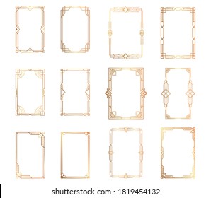 Golden geometric  vintage frames. Liner geometrical polyhedron luxury templates. art deco style for wedding invitation. vector illustration.