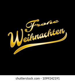 Golden German words Merry Christmas on a black background, vector illustration