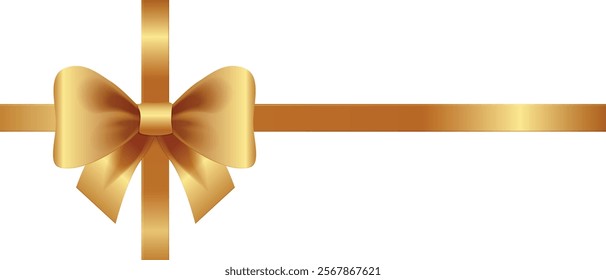 Golden gift bow and ribbon on white background, perfect for celebration, holiday, or special occasion design.