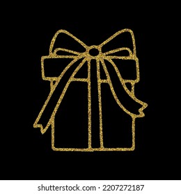 Golden gift with a bow. Shiny icon. svg