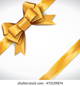 Golden gift bows with ribbons On White Background. Golden Bow. Vector Illustration.