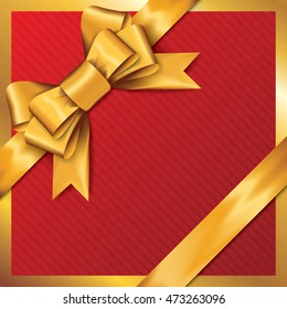 Golden gift bows with ribbons On Red Background. Golden Bow. Vector Illustration.