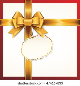 Golden gift bows with ribbons On White Background. Golden Bow with card. Vector Illustration.