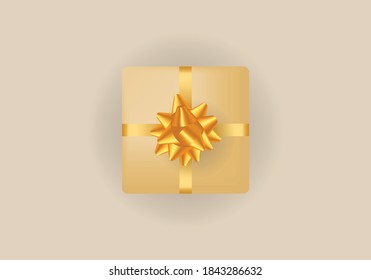 Caja de regalo dorada con diseño vectorial de arco