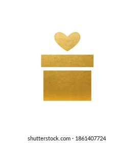 Caja de regalo dorada con decoración de corazón - vectores
