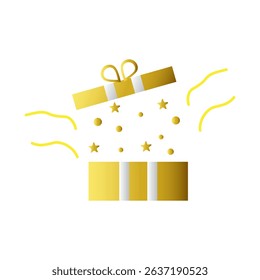 Golden Gift Box Icon with Confetti and Stars