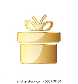Golden gift box icon, isolated on white background. Golden gift with ribbon. Vector illustration