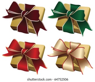 Golden gift boxes with ribbon bow