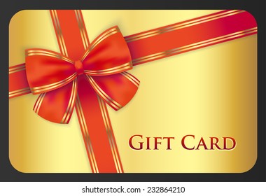 Golden Gift Card With Red Diagonal Ribbon