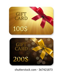 Golden Gift Cards With Gradient Mesh, Vector Illustration