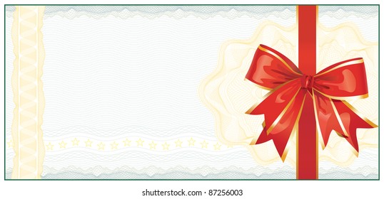 Golden Gift Certificate or Discount Coupon template / with red bow / vector