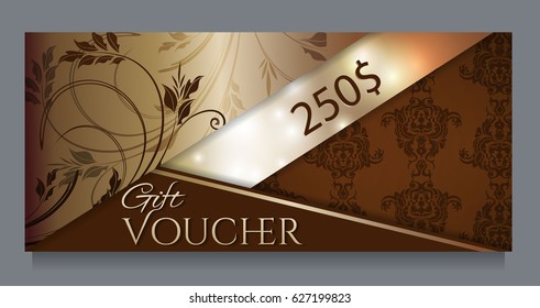 Golden gift certificate, template.Vector illustration.