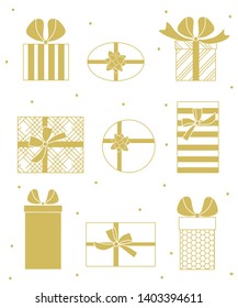 Golden gift present boxes for all holidays and feasts. 