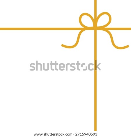 Golden Gift Ribbon Bow Background. Minimal illustration of golden ribbon crossing with decorative bow, symbolizing gift wrapping, celebration, surprise, and festive presentation on white background.
