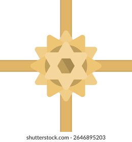 Golden Gift Ribbon with Elegant Bow in Flat Style for Celebration Decoration, Greeting Card, Invitation Template, Packaging Design