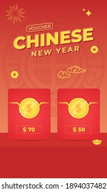 Golden gift voucher chinese new year - design for greetings card, flyers, invitation, posters, brochure, banners, calendar. Flat style design. traditional red greeting card illustration