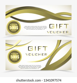 Golden gift voucher. Vector set of luxury gift vouchers with golden lines. Vector illustration.