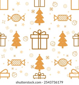 Golden Giftbox e Snowflake Padrão sem costura, decoração de lenço de vestuário de textura. para Natal e Ano Novo