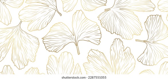 Golden Ginkgo Biloba se va sobre fondo blanco. Decoración floral de lujo. Diseño natural de oro para 
pancarta, tarjeta, afiche.