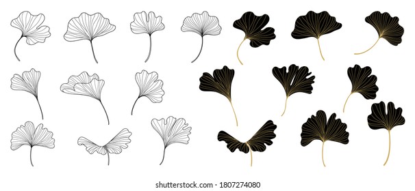 Golden Ginkgo leaves background vector. Luxury Floral art deco. Gold natural pattern design Vector illustration.