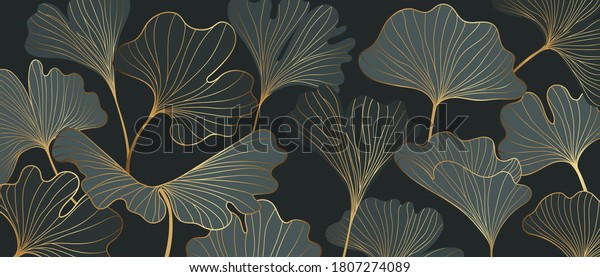 Golden Ginkgo\
leaves background vector. Luxury Floral art deco. Gold natural\
pattern design Vector\
illustration.