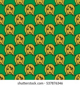 Golden girl on green background. Vector seamless pattern