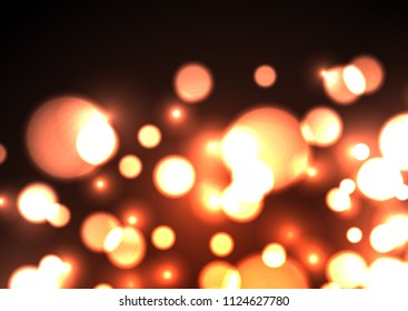 Golden glare of lights. Golden fireflies. Festive evening background, vector wallpaper.