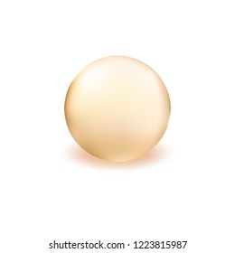 Golden glass ball. Serum droplet set, gold oil bubble, vitamin set isolated on transparent background. Realistic style. Vector illustration.