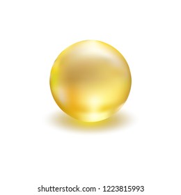 Golden glass ball. Serum droplet set, gold oil bubble, vitamin set isolated on transparent background. Realistic style. Vector illustration.