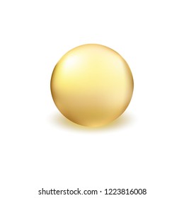 Golden glass ball. Serum droplet set, gold oil bubble, vitamin set isolated on transparent background. Realistic style. Vector illustration.