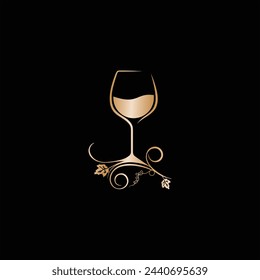
Golden glass of wine. elegant icon, symbol, luxury alcohol logo.